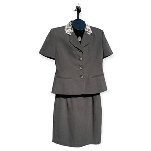 Kasper Petite Black White Business Suit Skirt Set Size 6P